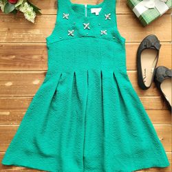 SIZE 9-10 GIRLS SLEEVELESS GREEN JEWEL ACCENT SPECIAL OCCASION DRESS 