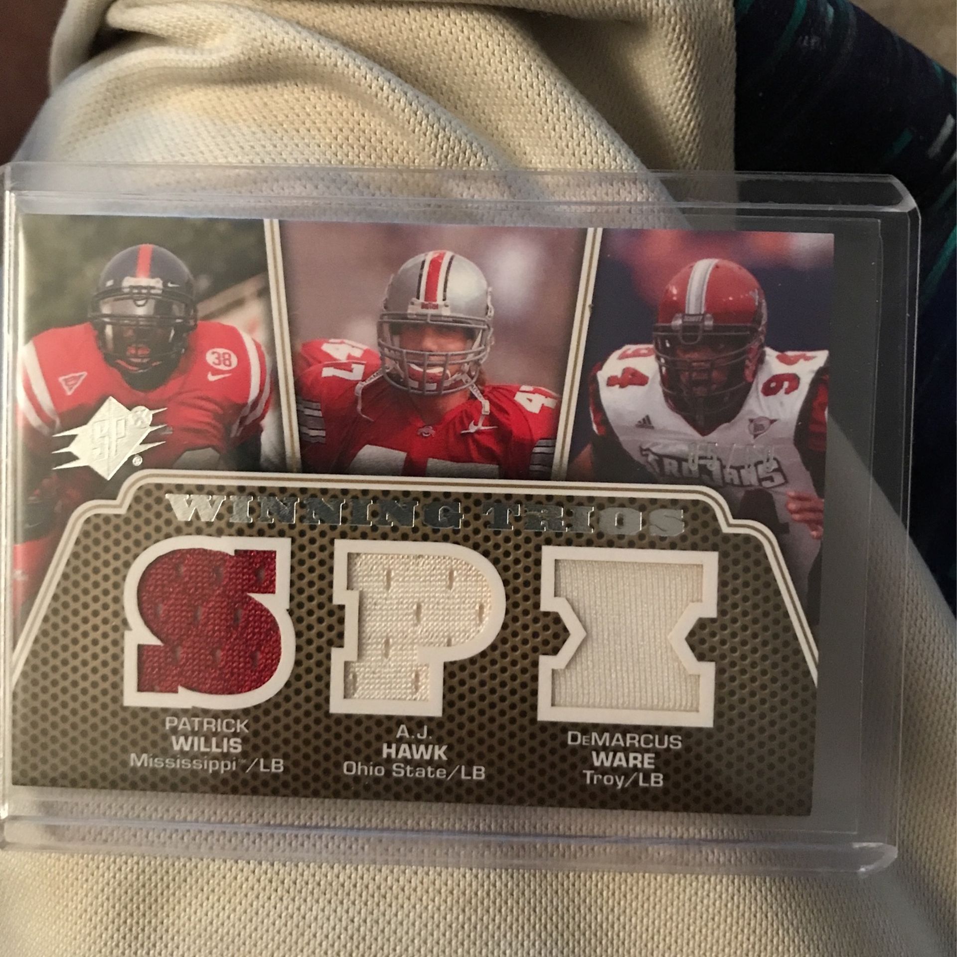Trio Card Patrick Willis A.j. Hawk Demarcus Ware Rookie Jersey Card Numbered