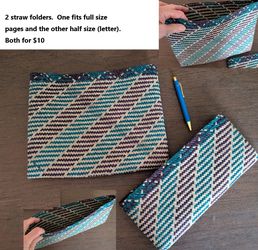 rustic straw rattan paper document holder letter pocket folder