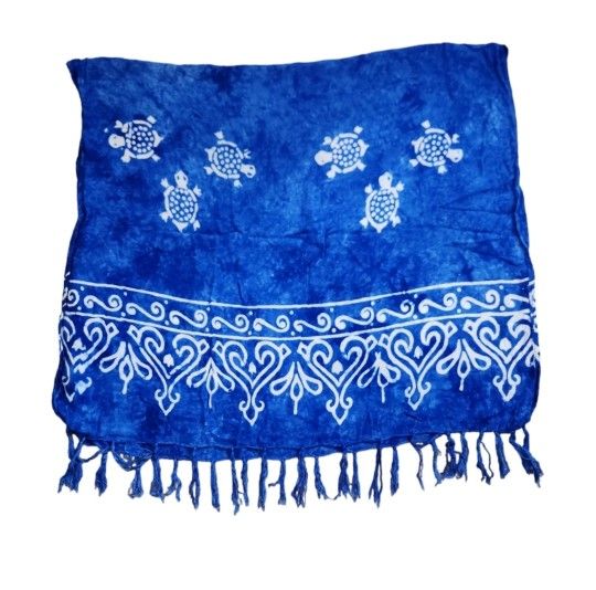 38" x 21.5" Blue White Sea Turtle Fringe Scarf