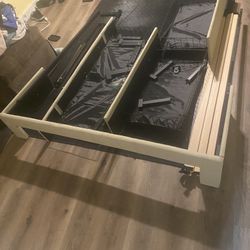 Anctor 62.2-in W Beige Queen Bed Frame with 3 Drawers and Storage Headboard