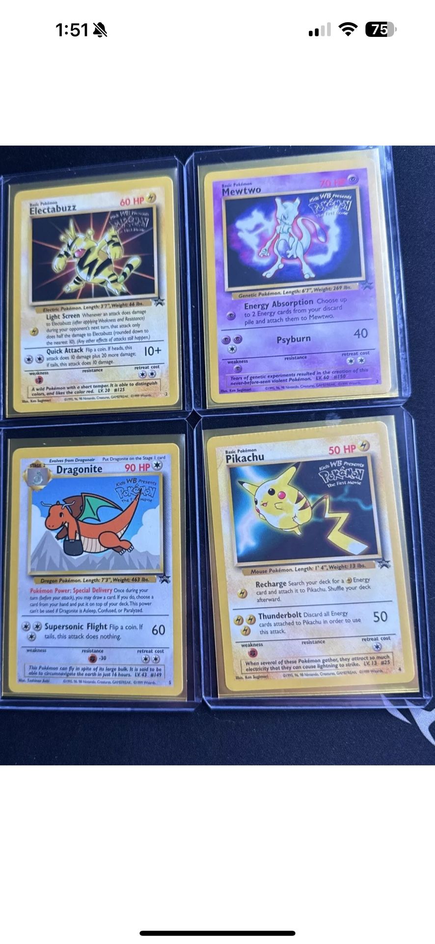 Pokémon Warner Bros 4 Card Set With Crimp Error Pikachu