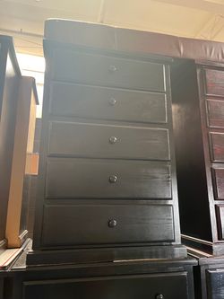 Black heavy duty wood dresser 5 drawers chest- Mueble negro cinco cajones