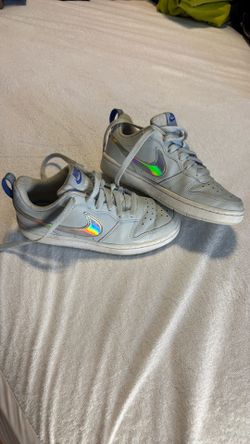 Baby blue holographic Nike kids shoes