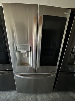 LG 3 Door Stainless Steel Refrigerator Instaview 36 Inch Wide Works Great