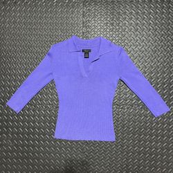 Frenchi Collared Shirt V-Neck Polo Purple Preppy Academia Casual Women’s Small