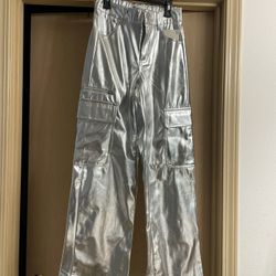 Brand new size XS silver wide leg cargo pants 