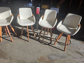 Set of 4 Modern Counter/Bar Stools – White Faux Leather & Wood