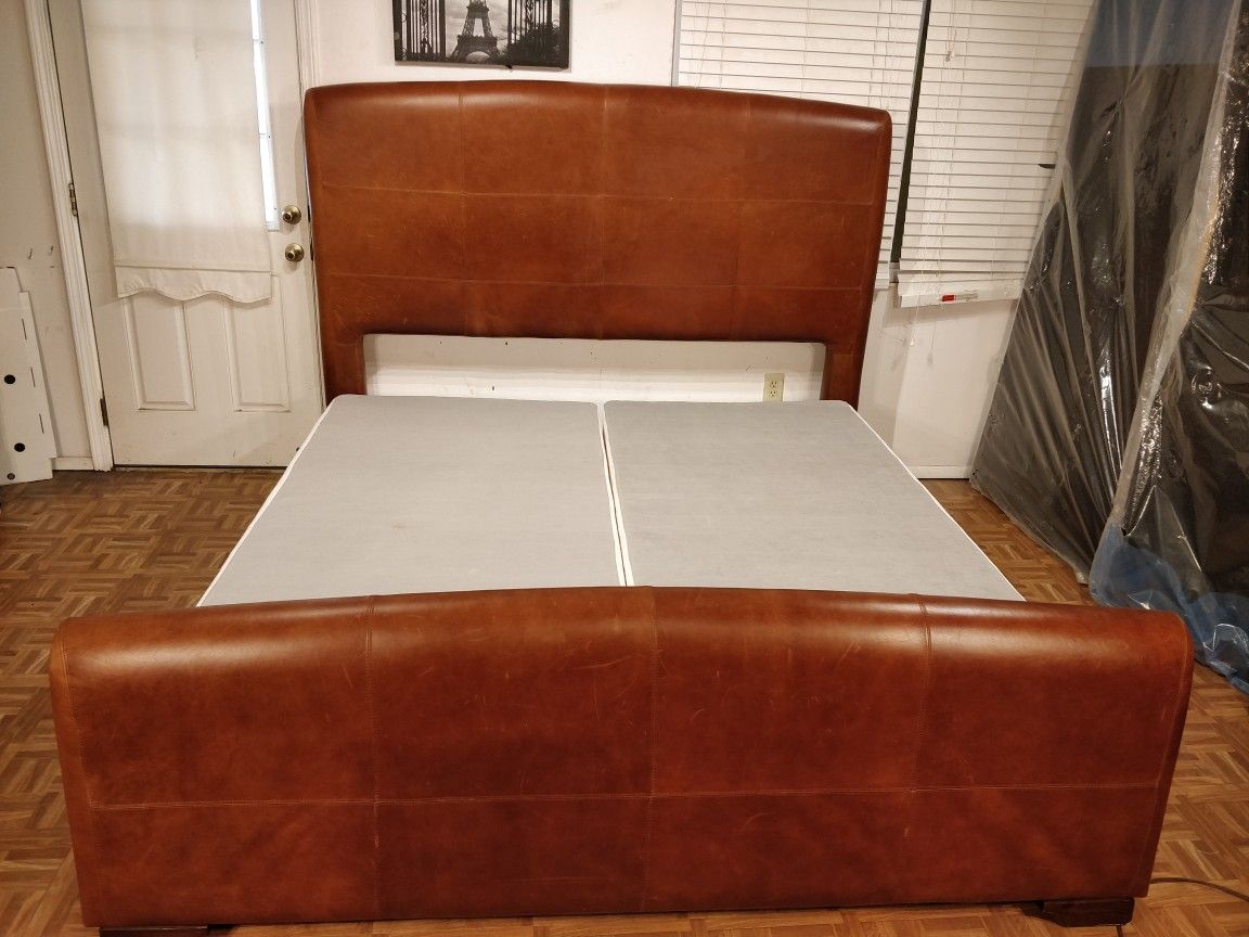 STANLEY FURNITURE leather (KING SIZE) bed frame with box spring, let me know when can you come over to check it to put it outside the house.