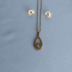 Stainless Steel Set The Necklace And Earrings For Women 