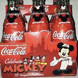 75th Birthday Celebration Mickey Mouse 6pk Coca-Cola bottles