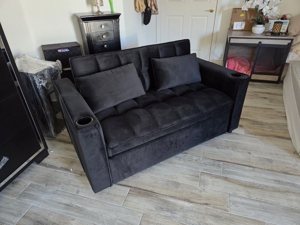 Brand New Pull Out Bed Futon Back 2 Cup Holder & USB OUTLET $389