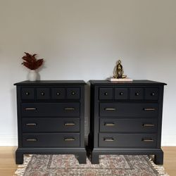 Set of Solid Wood Black Nightstands