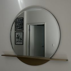 CB2 Perch Round Mirror With Shelf 36"