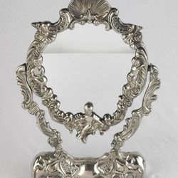 Vintage Ornate Angel Cherub Swivel Vanity Mirror