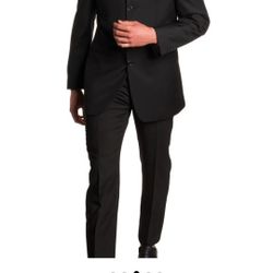Men's Mandarin Collar Suit Set Black Color. Top Blazer Size XXXL &  Pant's Waist Size 40.