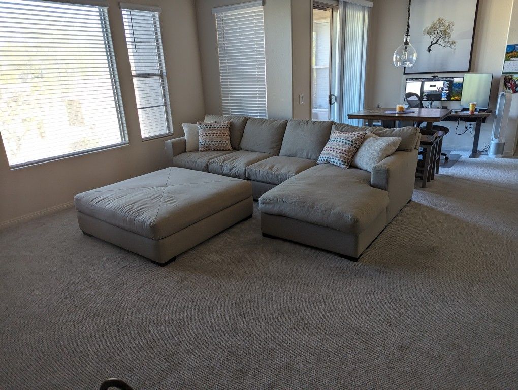 Living Spaces Sectional With Chaise Lounge And Ottoman