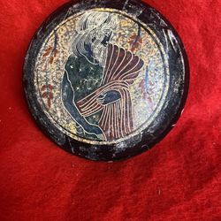 4 Inch Round Handmade Hand Painted Hand Etched Classic Greek Ceramic Jewelry Box Imported From Greece