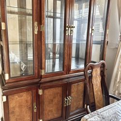 Cherry China Cabinet, Server, Dining Table + 6 Chairs