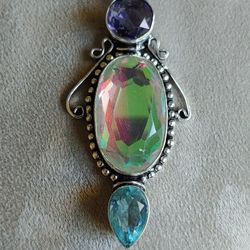 Mystic Topaz, Blue Topaz & Amethyst Pendant-925 Sterling