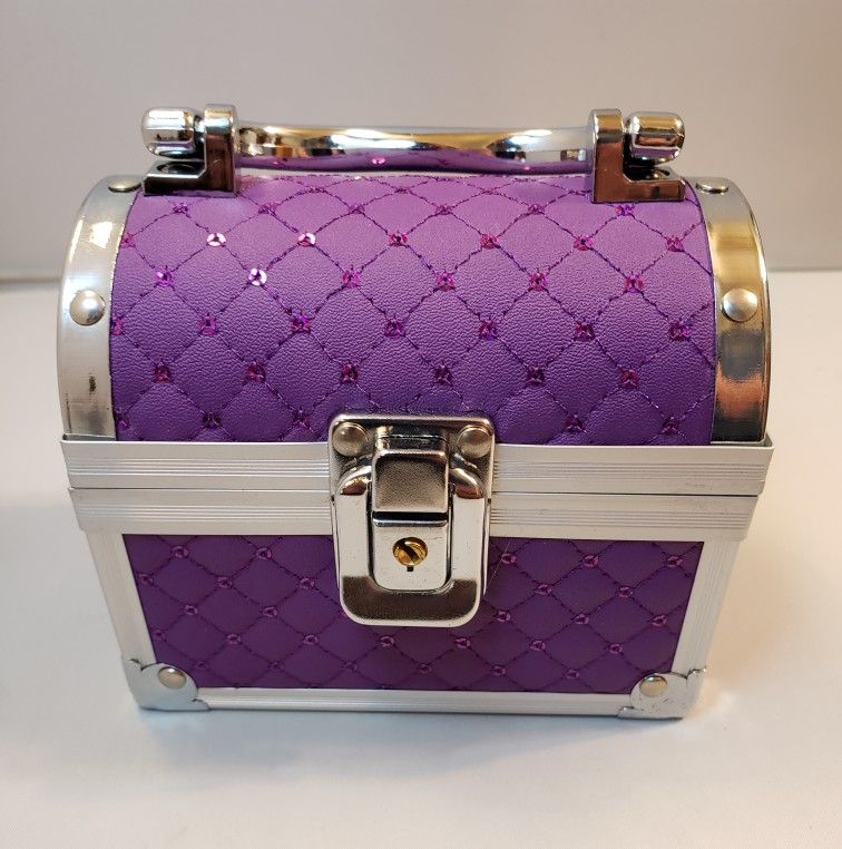 Purple Faux Leather 5" x 3" x 4" 2 Tier Jewelry Storage Box, Red Felt Interior with Mirror & Ring Tray