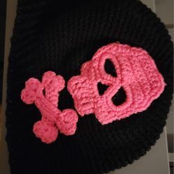 Black Hat With Hot Pink Skull And Crossbones 