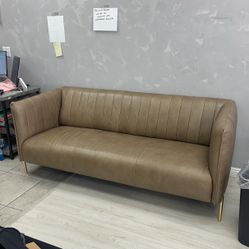 Leather Brown Tan Loveseat Sofa 