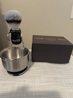 Anbbas Synthetic Badger Shaving Brush Set, Shaving Kit with Stainless Steel Shaving Stand and Lathering Foam Bowl, 