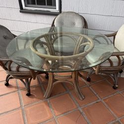 Dining Round Glass Top Patio Table with 3 Chairs