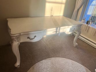 6ft long Versailles bone white writing desk with 3 drawers
