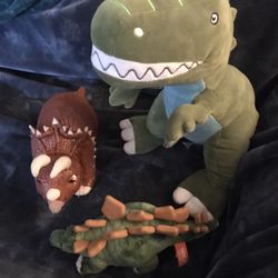 3 Plush Dinosaurs 1 Big 2 Smaller