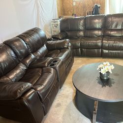 Brown Genuine Leather Sofa And Loveseat Recliners 
