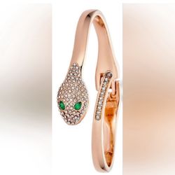 NWOT Rose Gold Tone Serpent Bangle w/ Crystal And Faux Emerald Accents