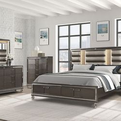 4 PC BEDROOM SET NEW IN BOX (MATTRESS AND CHEST SOLD SEPARATELY)