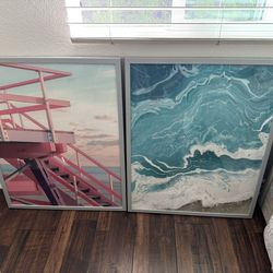 Pair Framed Beach Art Prints