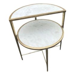 Modern Marble Top Two-Tier Accent Table with Brass Frame