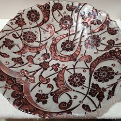 Decorative Floral Patterned Plate, Silver & Brown