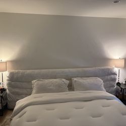 Pair Of Black Metal End Tables With Lamps