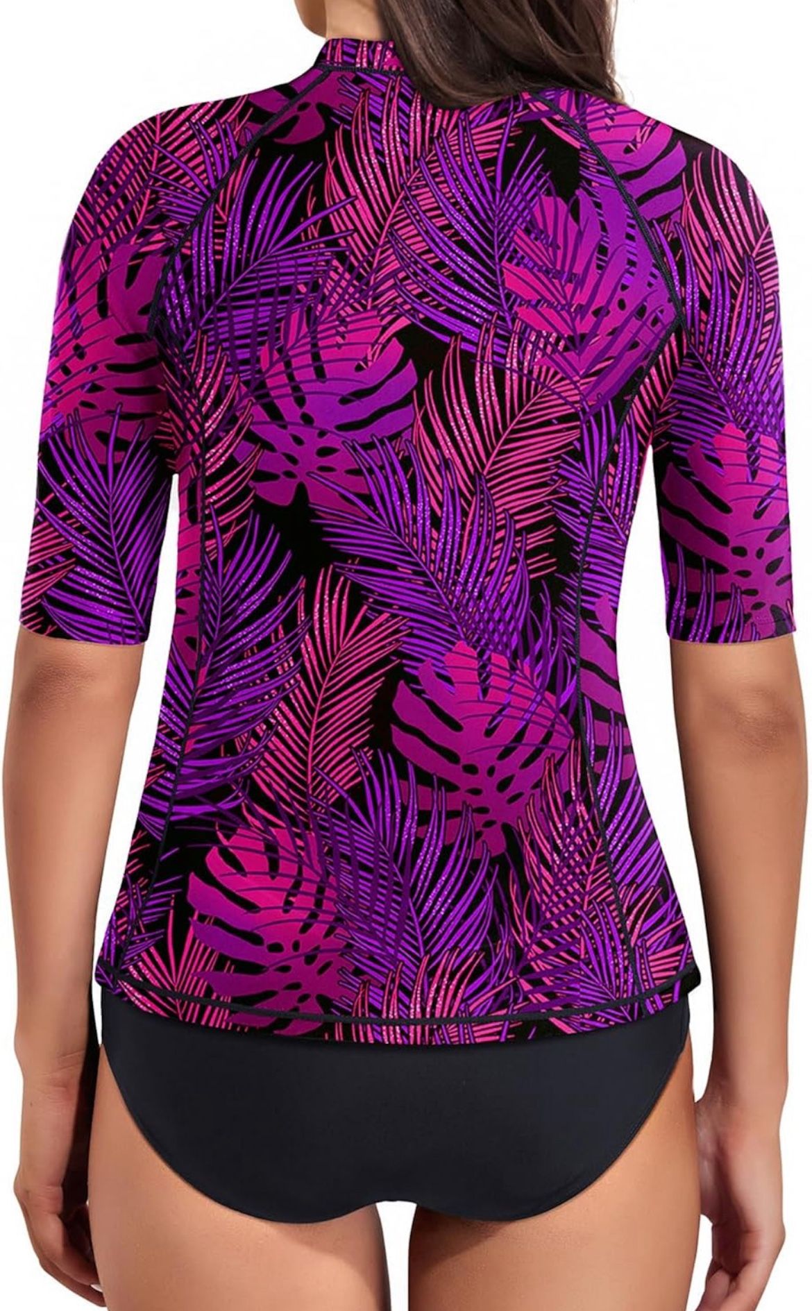 Daci Women Rash Guard Long Sleeve Zipper Bathing Suit with Bottom Built Bra