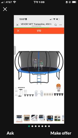 VEVOR 14FT Trampoline, 450 lbs Trampoline with Enclosure Net, Ladder, and Curved Pole, Heavy Duty Trampoline with Jumping Mat and Spring Cover Padding