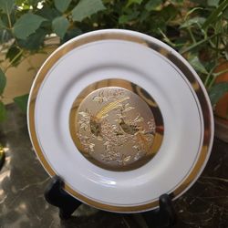 The Art Of Chokin 24k Gold Rim Decorative Porcelain Decorative Plate With Wood Stand