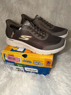Like New Skechers Mens Brown and Gray Slip-ins Go Walk Sneakers Mens Size 10.5.
