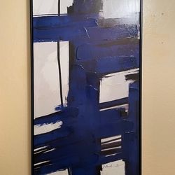 New Huge Abstract Blue Oil On Canvas Wall Painting Art 20”x40”