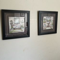 2 Black Framed Wall Art Green 