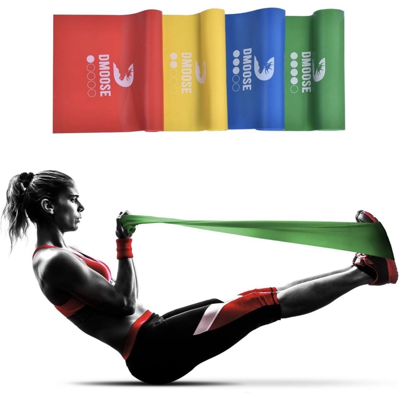 DMoose Resistance Bands, Exercise Bands for Upper & Lower Body, Natural Latex 6.5 Foot Workout Bands for Stretching, Glutes, Strength Training, Physic