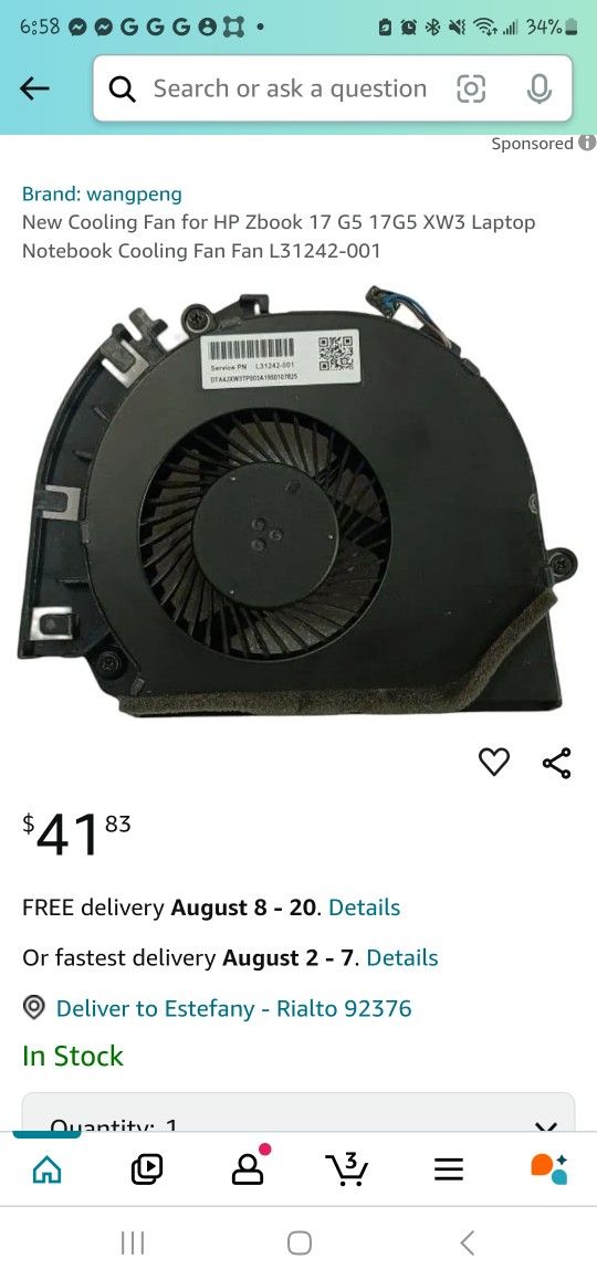 New Cooling Fan for HP Zbook 17 G5 17G5 XW3 Laptop Notebook Cooling Fan Fan L31242-001