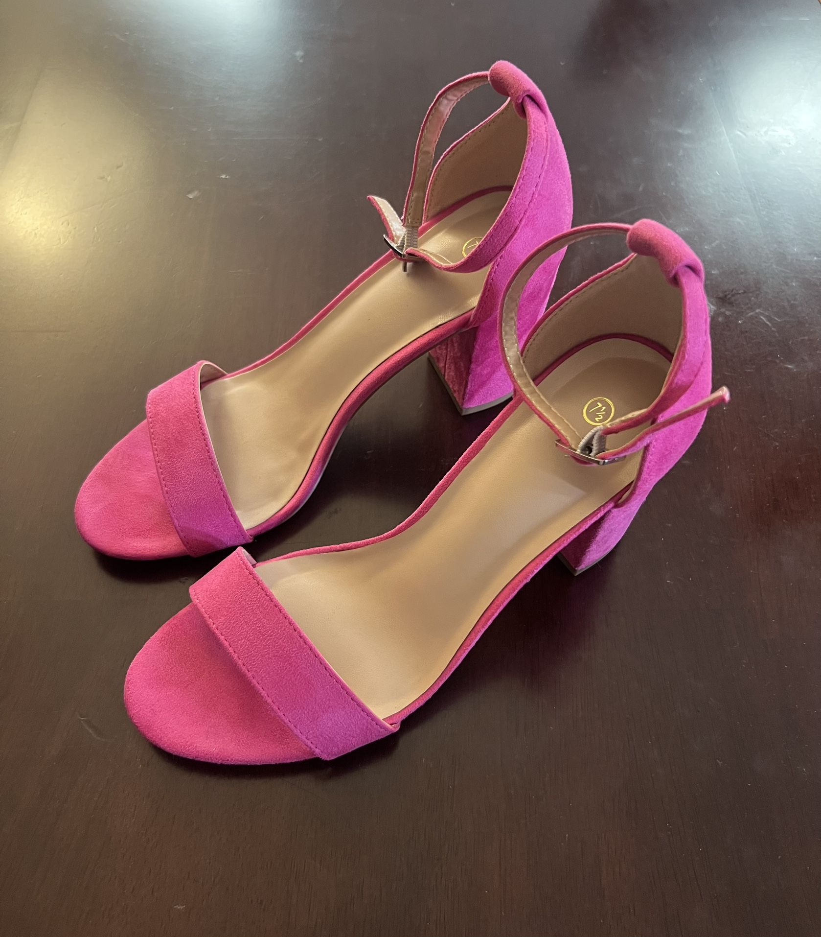 Hot Pink Suede Chunky Block Heels- Women’s Size 7 1/2
