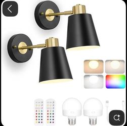 Set of 2 Black & Gold Rechargeable Wall Sconces (Remote Included)