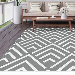 Outdoor Rugs 6x9, Sturdy Outdoor Plastic Straw Rug, Waterproof Outdoor Camping Rug Patio Rugs, Indoor Outdoor Carpet with 4 Loops for Patio, Camping, 
