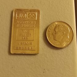 5 Gram JM Silver Bar .999 Fine 1 of 5
